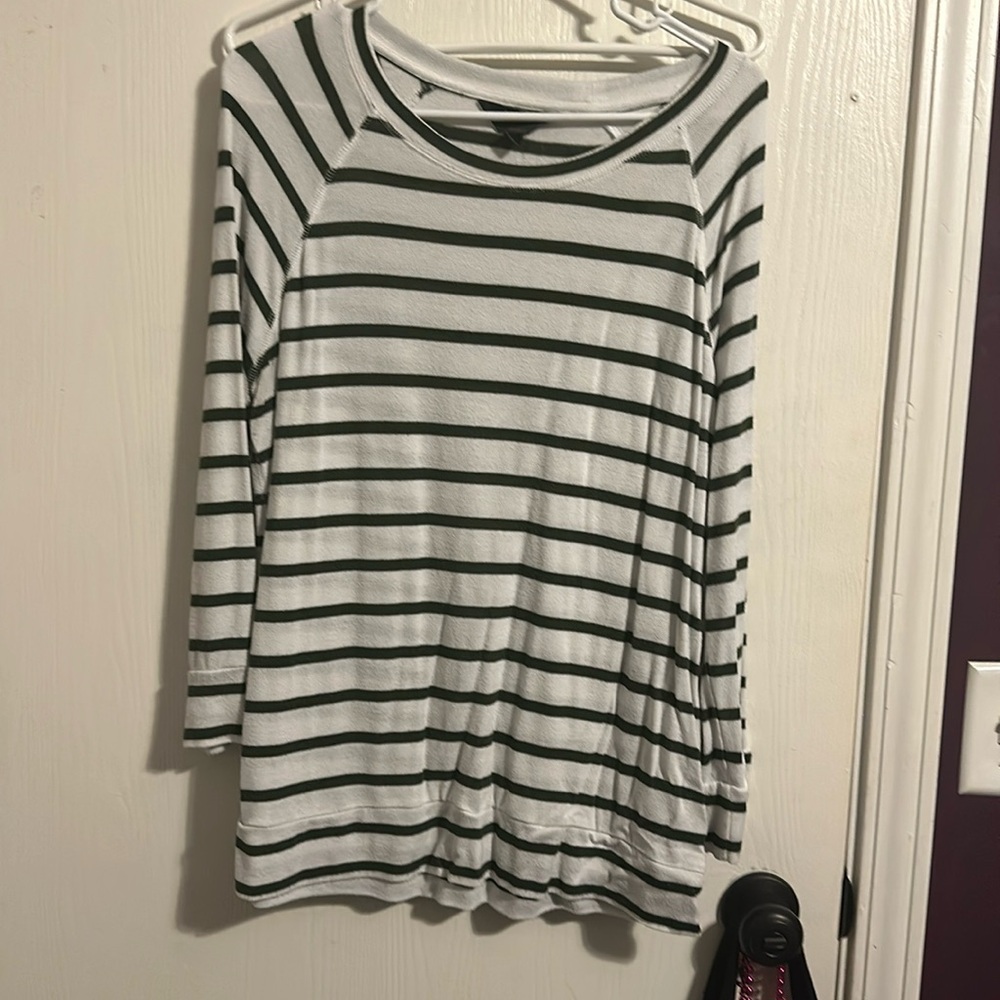 Olive and white striped sweater
